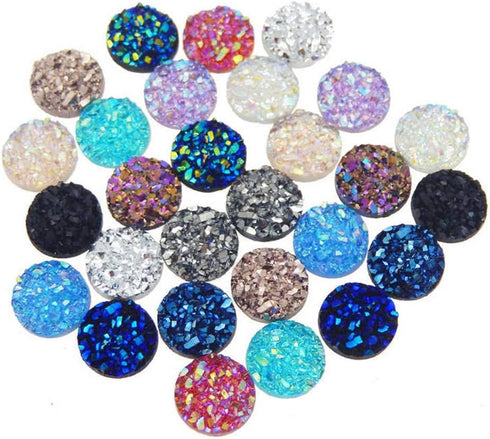 120 Pieces 12 Colors Round Flat Back Resin Cabochon Cameo Faux Druzy Cabochons for Jewelry Making (12mm)...