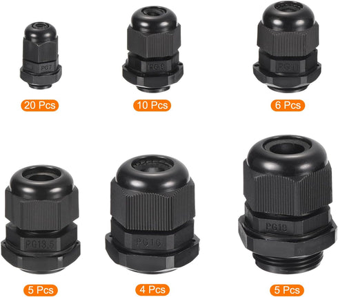 MECCANIXITY 50 Pcs Cable Gland Kit PG7 PG9 PG11 PG13.5 PG16 PG19 Adjustable Cable Connectors,Waterproof Tight Conduit Connector Plastic Conduit Fi...
