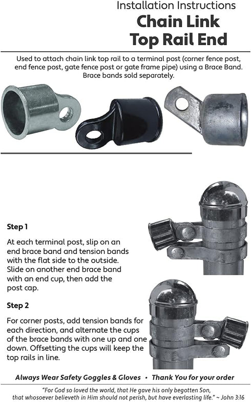 Jake Sales 1-5/8" Top Rail End for Chain Link Fence - Use for 1-5/8" Outside Diameter Top Rail Pipe - BLACK Powder Coated Chain Link Rail End...