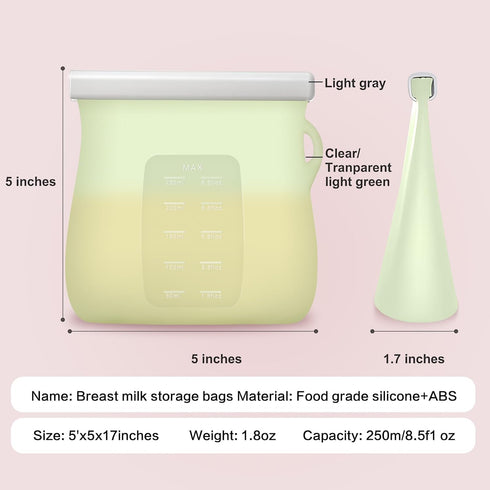 Reusable Breast Milk Storage Bags | 8.5oz Silicone Breast Milk Storage Bags Freezer, 7pcs Double Seal, BPA Free Breastmilk Storage Container for B...