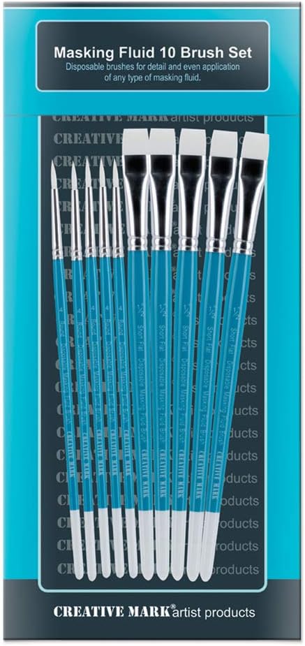 Creative Mark Masking Fluid Paint Brushes (Set of 10) - Watercolor Brushes Contains Synthetic Hair w/Short Wood Handles...