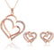 14K Rose Gold Silver Double Heart Shaped Necklace Shiny Crystal Stud Earrings Wedding Jewelry Set Best Gifts...
