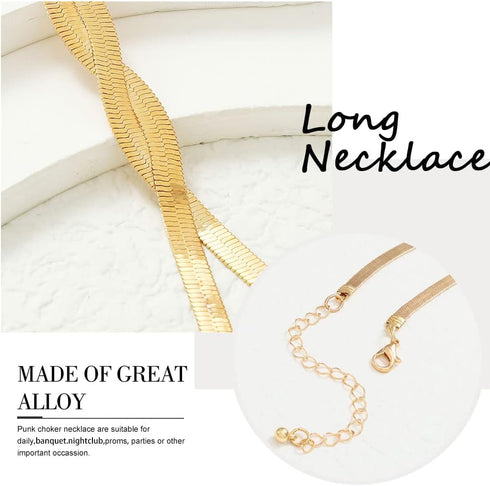 Jovono Long Choker Necklace Gold Herringbone Necklace Chain Minimalist Necklace Accessories for Women...