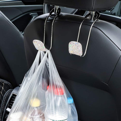 SAVORI Car Headrest Hooks Bling Car Accessories Rhinestones Universal Auto Back Seat Headrest Metal Hanger Organizer Vehicle Holder for Bag Purse ...