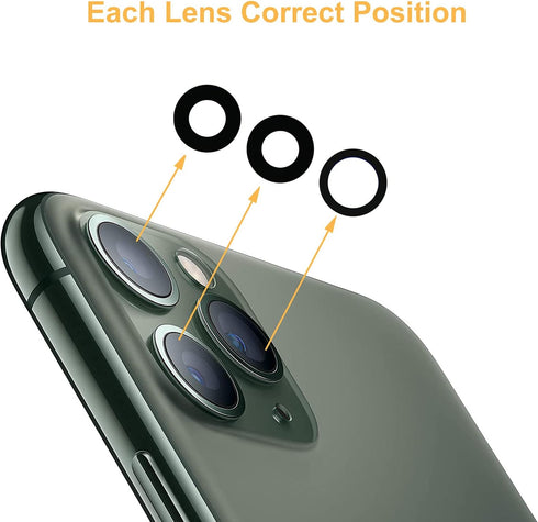 Rear Back Camera Lens Glass Replacement Compatible with iPhone 11 Pro & iPhone 11 Pro Max with Adhesive, Anti-Static Tweezers, Precision Knife Rep...