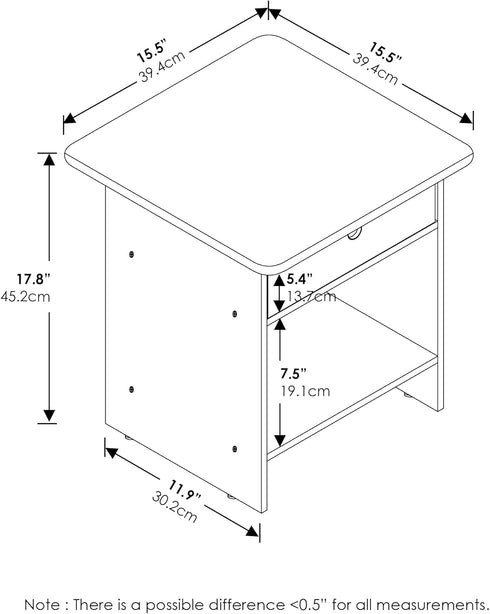 Furinno Dario End Table / Side Table / Night Stand / Bedside Table with Bin Drawer, 1-Pack, Espresso/Brown...