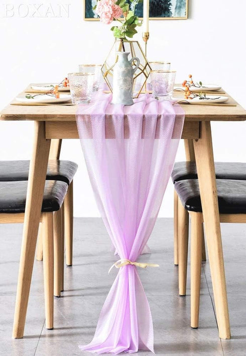 BOXAN Rustic 30x120 Inch Light Purple Sheer Table Runner for Boho Lavender Wedding Party Decor,Romantic Bridal & Baby Shower Lilac Reception Table...