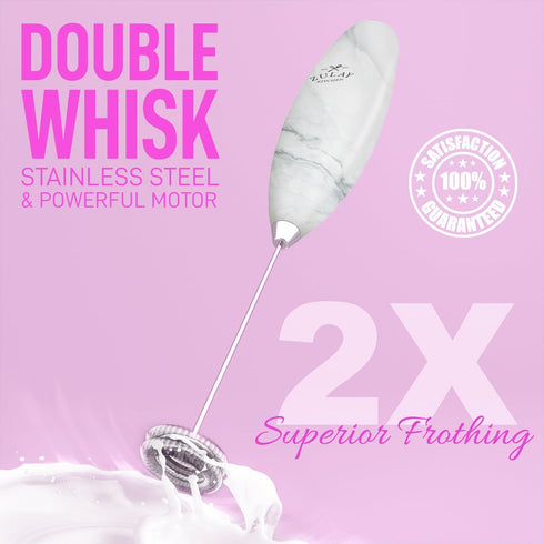 Zulay Kitchen Powerful Double Whisk Milk Frother Handheld - Foam Maker With Stand - Whisk Drink Mixer for Coffee, Mini Foamer for Latte, Matcha, F...