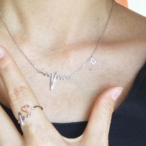 Sterling Silver Heartbeat Stethoscope Nurse Jewelry Set Ring Nurses Week Gift for Women Graduation Gifts for Nurse Doctor Medical Students Paramed...