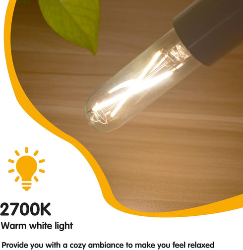 Dimmable T10 LED Bulbs,2700K Warm White, 2W Tubular Light Bulb, Edison LED Bulb 25 Watt Equivalent,E26 Medium Base 200LM, Clear Glass Cover,6 Pack...