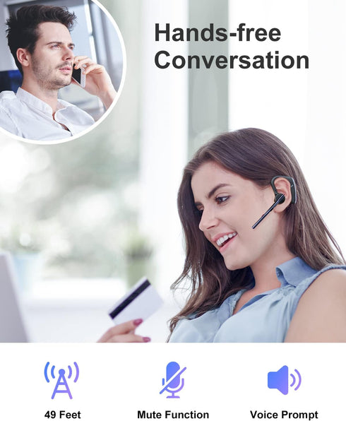 Bluetooth Earpiece V5.2 Wireless Handsfree Headset with CVC8.0 Noise Cancelling Dual Microphone 24Hrs Driving Bluetooth Headset for iPhone Android...