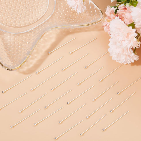 Beebeecraft 1 Box 30Pcs Ball Head Pins Sterling Silver 30mm Jewelry Pins Bendable Headpin for Bracelet Necklace Jewelry Making DIY Craft, Head: 2m...