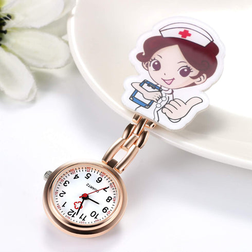 Avaner Nurse Watches Cute Cartoon Design Clip-on Fob Watches Analog Quartz Hanging Lapel Watches for Women (5 Pcs)...