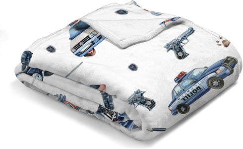 Watercolor Police Vehicles Car Motorcycle Helicopter Baby Blanket for Boys Police Dogs Flannel Swaddle Blanket Soft Receiving Blankets Newborn Nur...