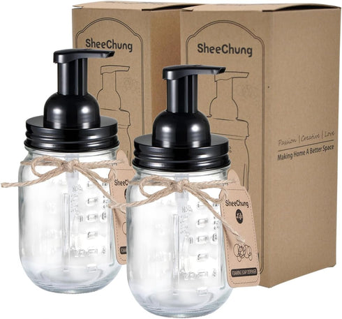 SheeChung Mason Jar Foaming Soap Dispenser-Rustproof Stainless Steel Lid & Foaming Soap Pump, Refill Foam Hand Soap Dispenser Glass for Bathroom K...
