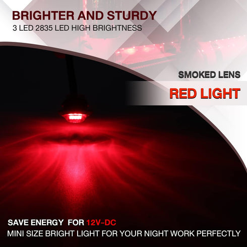 TMH 3/4 Inch Mount Smoked Lens RED LED Small Clearance Side LED Marker Lights Trailer Truck RV ATV Car Bus Van (Pack of 20)...