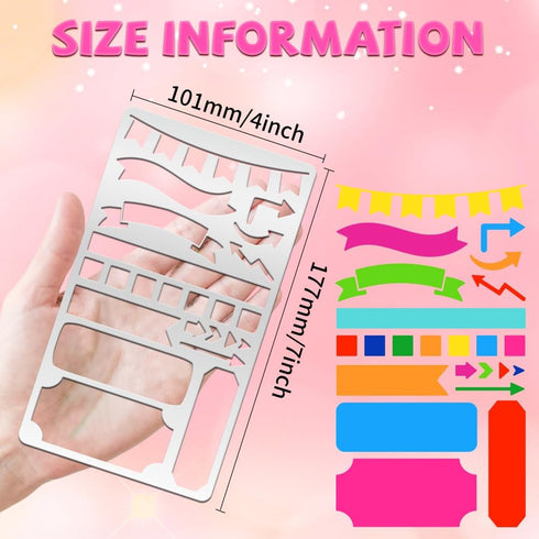 Metal Journal Stencils 4x7" Banner Stencils for Journaling Reusable Planner Stencils Drawing Bookmark Stencils Journal Stencil for DIY Diary Scrap...