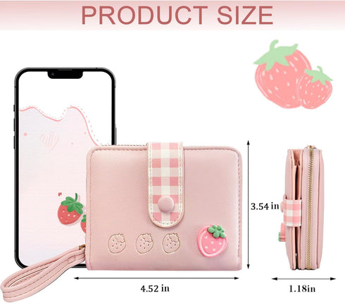 Sunwel Fashion Strawberry Wallet Card Holder Small Cute Wallet Zipper Coin Pocket Wallet for Women, Little Girls...