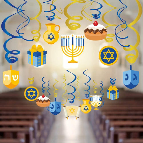 30PCS Hanukkah Decorations Hanging Swirls - Holiday Chanukah Party Supplies Favors Ceiling Decor...