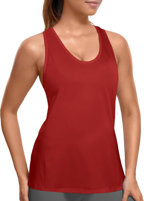 Tank Top for Women 2024, Workout Tank Tops Woman, Long Athletic Racerback Tank Tops for Women, Compression Sleeveless Shirts (X-Large, Red)...