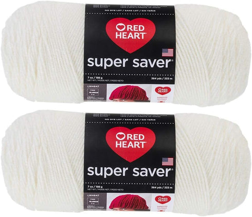 Bulk Buy: Red Heart Super Saver (2-Pack) (Soft White, 7 oz Each Skein)...