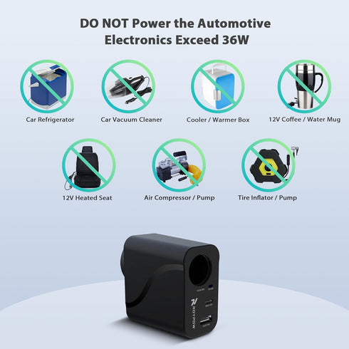 RoyPow AC to DC Converter, 110V/120V to12V Converter, 36W USB C Charger with Car Cigarette Lighter Socket, 3-Ports Wall Charger 18W PD3.0 Travel P...
