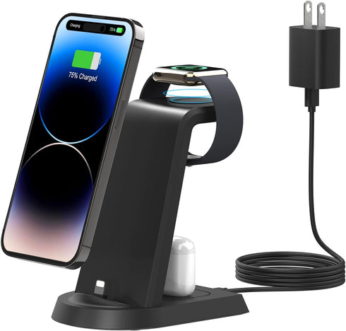 Charging Station for Apple Multiple Devices,3 in 1 Fast Charging Station Stand for iPhone 14/13/12/11/Pro/Max/Plus,for Airpods,Fast Wireless Charg...