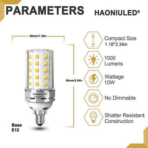 E12 LED Bulb 10W LED Corn Light Bulb 100W Equivalent 4000K Natural White 1000LM Non-dimmable Ceiling Fan LED Corn Bulb Indoor Home Corn Lights Pac...