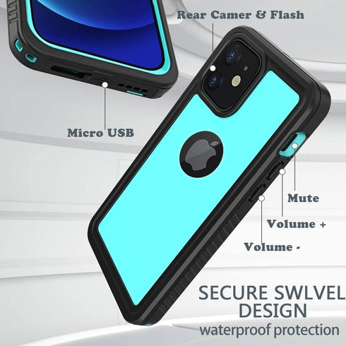 for iPhone 12 Waterproof Case,Waterproof Shockproof Dustproof IP68 Full-Body Hard Case Built-in Screen Protector Underwater Outdoor Waterproof Cov...