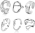 6 Pack Silver Midi Rings Stainless Steel Stackable Rings for Women Open Knuckle Rings Set Wide Irregular Finger Rings for Teen Girls Hug Geometric...
