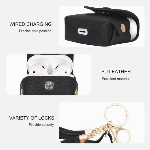 Simpolor Designed for Airpods Case (1st and 2nd Generation), Premium PU Leather AirPods Case Cover with Tassels and Metal Buckles, Compatible with...