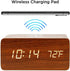 OCT17 Alarm Clock with Qi Wireless Charging Pad Compatible with iPhone Samsung Wood LED Digital Clock Sound Control Function, Time Date, Temperatu...