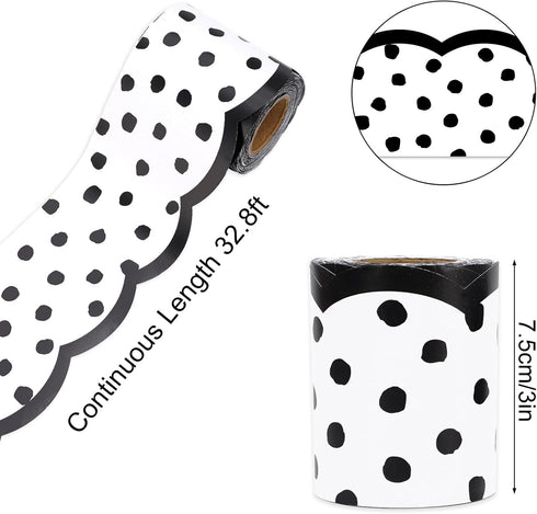 Whaline 65.6ft Dot Bulletin Board Borders White Black Dot Die-Cut Rolled Border Trim for School Classroom Office Chalkboard Decoration, 2 Rolls...