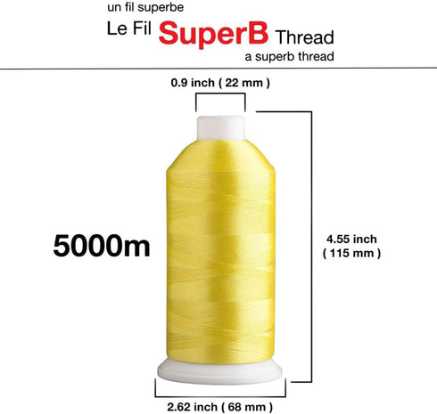 Super B Polyester Embroidery Thread, 40wt Large Spool 5000m, Embroidery Thread for Commercial & Domestic Machine, 175 Popular Colors Machine Embro...