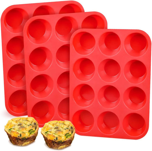CAKETIME Silicone Muffin Pan, 12-Cup Cupcake Pan for Baking 3-Pack Nonstick BPA Free...