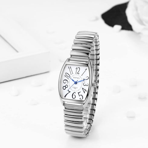 JewelryWe Women's Easy Reader Analog Watch Gold Silver Plated Elastic Band Wristwatch for Valentine’s Day...
