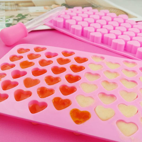 2 Pack Silicone Mini Hearts Molds with 2 Droppers Ice Cube Heart Mold Mini Hearts Shape Mould for Baking Silicone Molds for Chocolate Gummy Candy ...