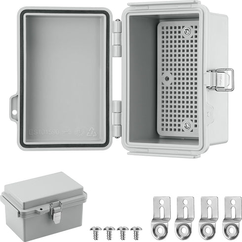 Waterproof Electrical Junction Box, Hinged Cover, IP67 Weatherproof ABS Plastic Enclosure with Mounting Plate, Wall Brackets (5.9"*3.9"*3.5", Grey...