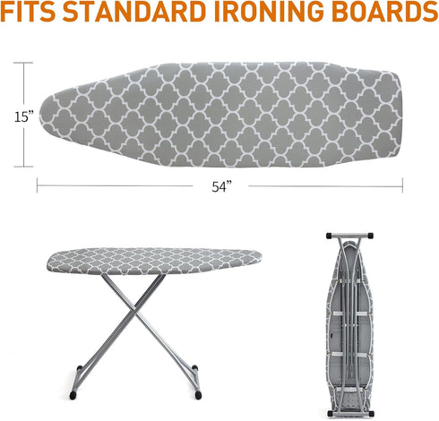 Ironing Board Cover and Pad 15x54 inch Standard Size Ironing Board Cover with Elastic Edge 4 Fasteners, Thick Padding, Heat Reflective, Scorch Res...