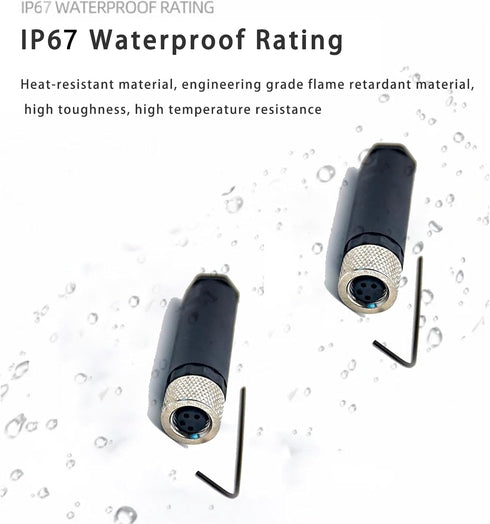 2 Pcs M8 Plug Waterproof 4 Pin Connector, Field Wireable Connector M8 Female Plug 4 Pin Shielded Straight Screw-Joint for Cable IP67 Industrial Se...