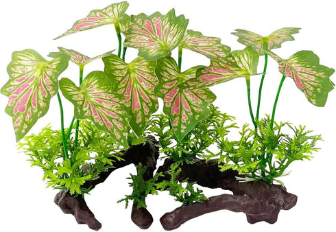 Smoothedo-Pets Aquarium Plants Fish Tank Decorations 2pcs Plastic Artificial Plant Goldfish Waterscape Fish Hides (Rainforest Leaf-Pink-Small-Set)...