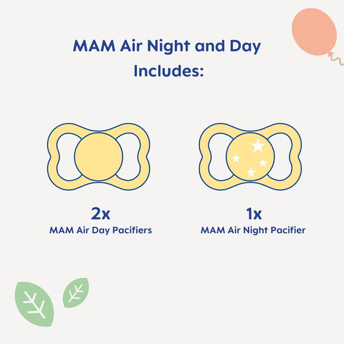 MAM Air Night & Day Baby Pacifier, for Sensitive Skin, Glows in The Dark, 3 Pack, 6-16 Months, Unisex...