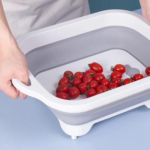 Collapsible Cutting Board - Portable Multi-Purpose Dish Tub - Washing and Draining Fruits and Veggies with Food-Grade Sink Storage - Multifunction...