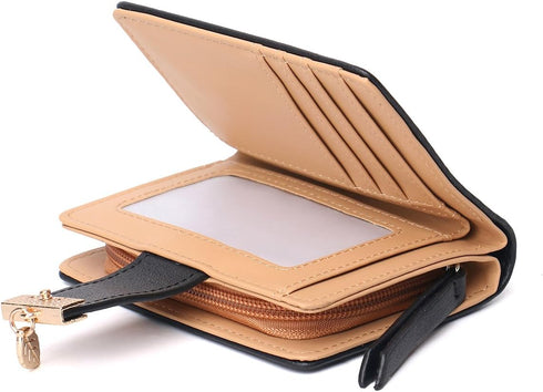 Women's Long short Leather Money Clip Card Case Holder Purse Zipper Buckle Elegant Clutch Wallet?pair? (Black)...