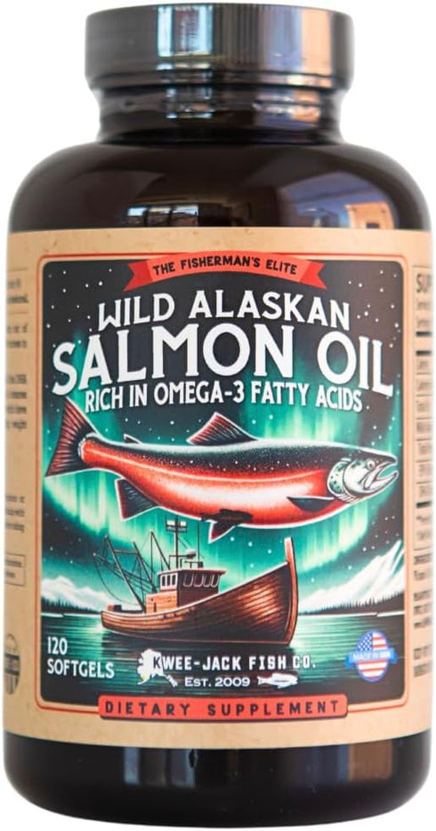 Wild Alaskan Salmon Fish Oil Omega 3 Supplement by Kwee-Jack Fish Co. | 120 Softgels 1000mg Salmon Oil | Anti-inflammation Brain Heart Joint Healt...