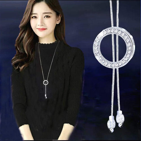 Sither Long Hoop Necklace for Women Crystal Pendant Necklace Sweater Chain Statement Necklace Choker Adjustable Charm Jewelry Crystal Accessories ...