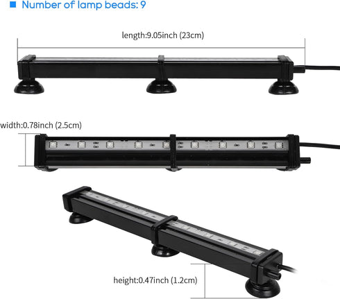 9.05 inch Submersible Aquarium Light, Fish Tank Light with Air Bubble Hole, RGB Color Changing Brightness Adjustable IP68 Waterproof Remote Contro...