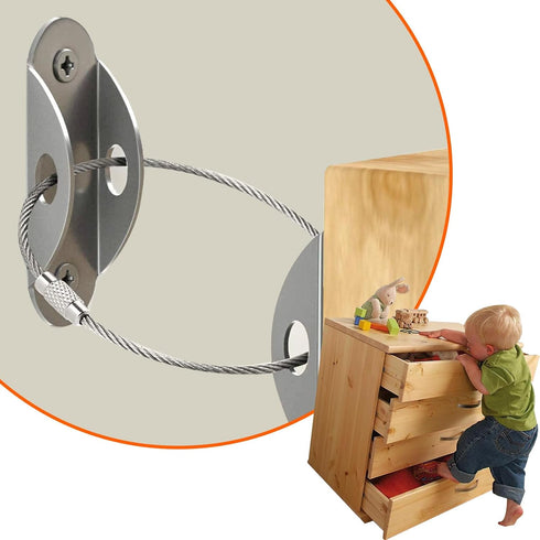 Furniture Anchors for Baby Proofing, 10 Pack Anti Tip Wall Anchor Straps Kit Metal Secure 400 lbs, Protect Kid Pet from Falling Furniture Dresser ...