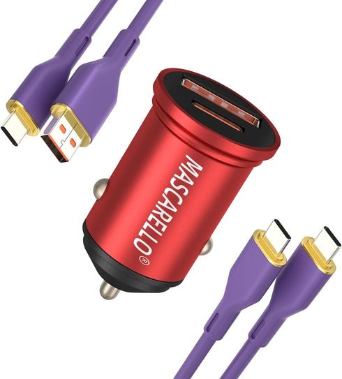 USB C Car Fast Charger Type C USB Fast Charging Charger Cigarette Lighter Adapter for iPhone 14/13/12 (Charger + USB-C & 2TYPE-C, Red)...