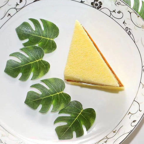 48pcs Edible Tropical Turtle Leaves Cupcake toppers, Palm Leaf Cake Topper, Edible Wafer Paper Leaf Cake Decoration for Hawaii Aloha Jungle Summer...